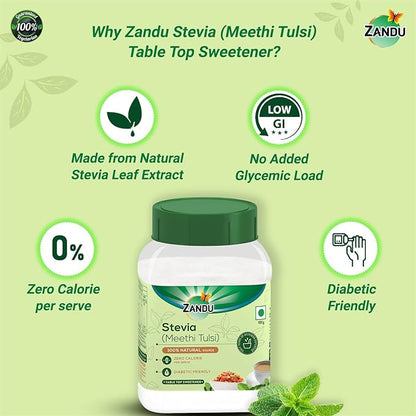 Zandu Stevia Meethi Tulsi Powder- A Healthier Substitute for Sugar, Helps Maintain Healthy Sugar Levels & Healthy Weight (100 g Powder)