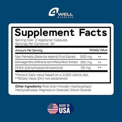 Improved Complex Saw Palmetto for Men & Prostate Health Supplements for Men - Advanced Formula Saw Palmetto Extract w/ DHEA & Ashwagandha 900mg - DHT Blocker for Hair Support - Prostate Supplements