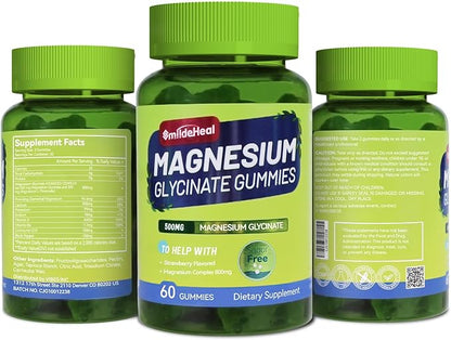 Magnesium Glycinate Gummies 500mg with L-Threonine 300mg - Sugar-Free Magnesium Potassium Supplement with Vitamin D, B6, CoQ10 - Strawberry Flavored - 120 Gummies