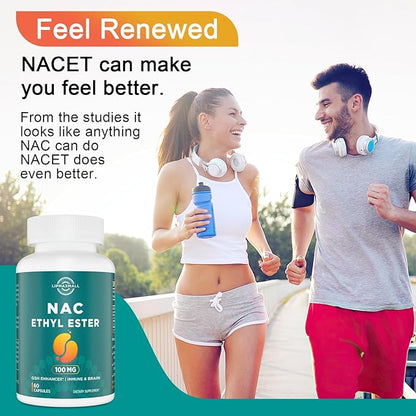 N-Acetyl Cysteine Ethyl Ester 100mg-More Absorption Than 1000mg NAC-with Glycine 600mg-Benefit Glutathione-Good for Immune System & Antioxidant for Adults,NACET(60 Capsules-1 Pack)