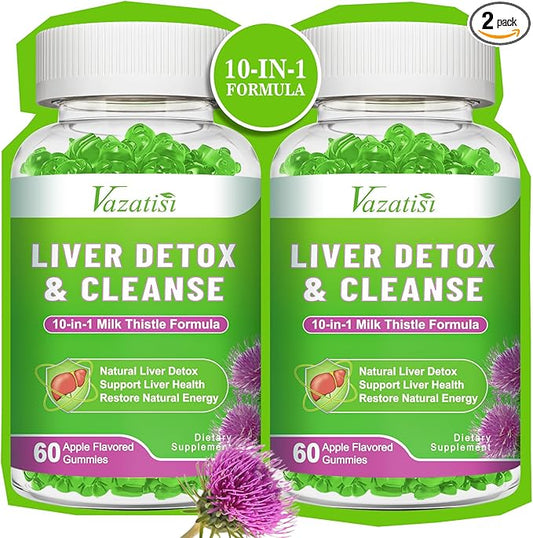 Liver Cleanse Detox Repair Gummies, Milk Thistle Gummies with Artichoke, Dandelion for Liver Support, Vegan & Non-GMO, Gelatin-Free, Apple Flavor 120ct