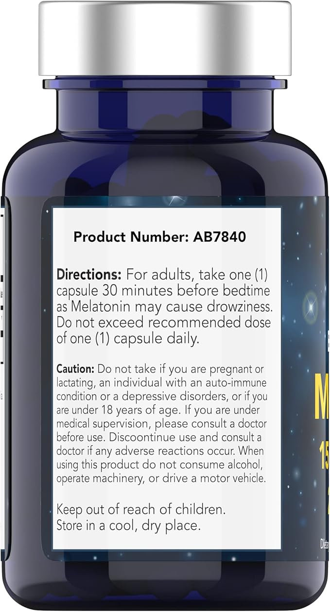 Melatonin 15 MG Per Capsule (240 Capsules) | All-Natural Sleeping Pills for Adults | Extra Strength Melatonin | Nighttime Sleep Aid | Natural Sleep Support Supplement