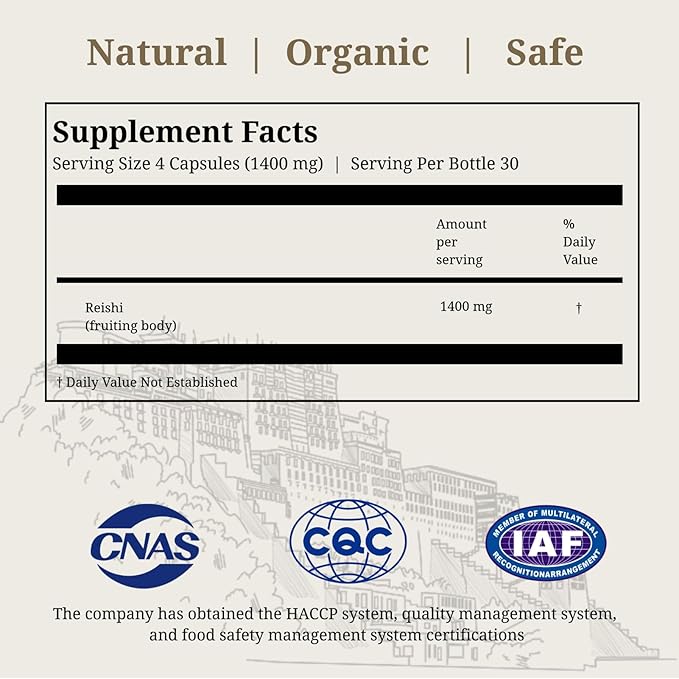 CheezhengHimalaya Reishi Mushroom, Organic Daily Supplements, Immune Support and Longevity - Vegan, Gluten-Free, Non-GMO, Tibetan Natural Herbal Supplement - 120 Capsules, 1400 mg