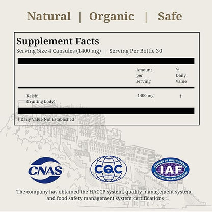 CheezhengHimalaya Reishi Mushroom, Organic Daily Supplements, Immune Support and Longevity - Vegan, Gluten-Free, Non-GMO, Tibetan Natural Herbal Supplement - 120 Capsules, 1400 mg
