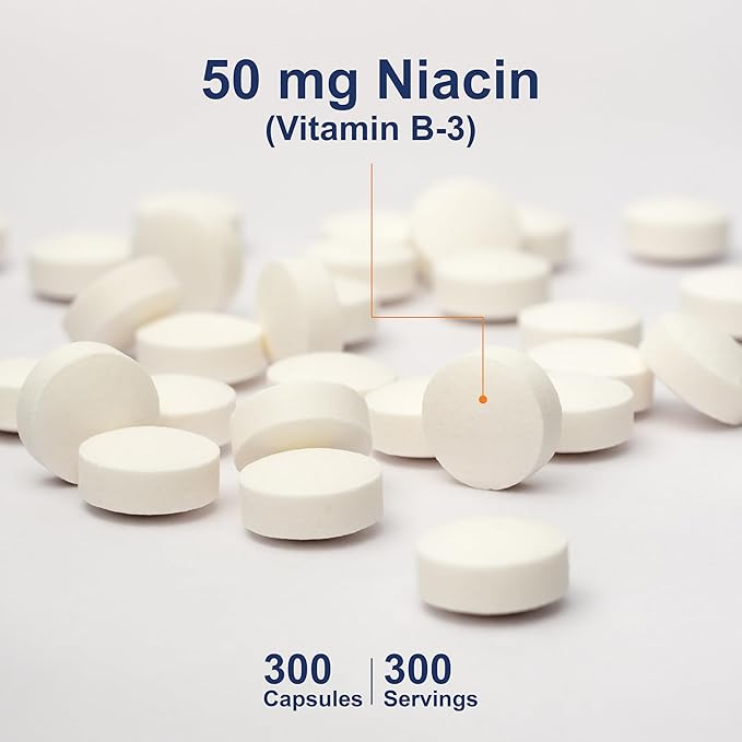 Carlson - Niacin, 50 mg, Supports Cholesterol Metabolism, Energy Production, Heart Health, Nerve Function, 300 Tablets
