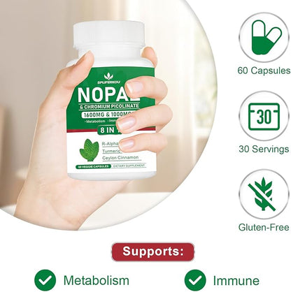 Super Nopal 1600mg, Prickly Pear Supplement with R-Alpha Lipoic Acid, Turmeric,120 Capsules (60 Servings)