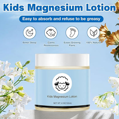 Magnesium Lotion for Kids,Magnesium Lotion for Sleep,Topical Magnesium Cream Helps Kids Stay Calm at Bedtime and During The Night (4 oz)