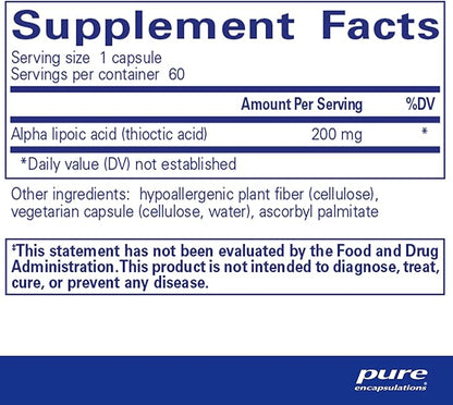 Pure Encapsulations Alpha Lipoic Acid 200 mg - 200mg ALA - Liver & Antioxidant Support* - for Nerve Health & Carb Metabolism - Vegan & Non-GMO Supplement - 60 Capsules