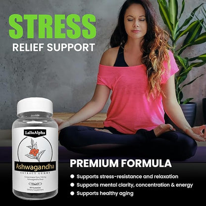 Ashwagandha Gummies - Natural Stress Reliever - 750mg Gummies - 60 Counts- Maintain Healthy Energy & Stress Levels, Green
