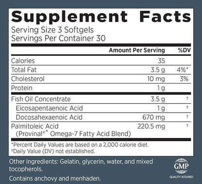 Primal Labs DuOmega 3&7 Fish Oil Supplement with Omega 3, 90 Count
