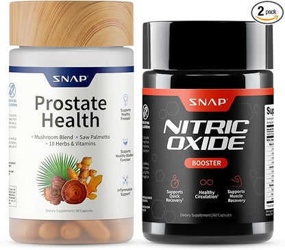 Snap Supplements Prostate Health Support Supplement Bundle with Nitric Oxide Booster – 90 Capsules & 60 Capsules