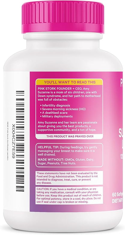 Pink Stork Sunflower Lecithin Supplement - 1200 mg for Clogged Milk Ducts - Breastfeeding Essentials for Postpartum Moms - Supports Breast Milk Flow - 60 Softgels