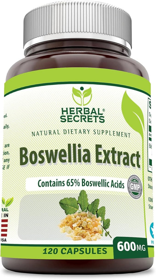 Herbal Secrets Boswellia Serrata Extract (65% Boswellic Acids) 600 mg 120 Capsules Supplement - Non-GMO - Gluten Free