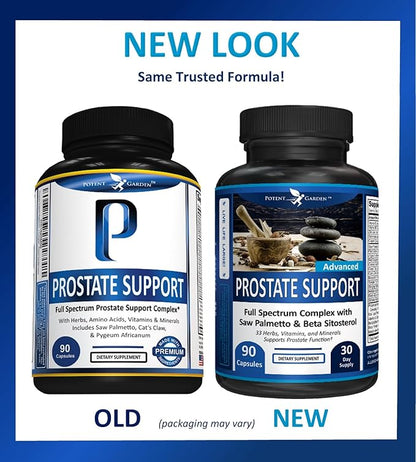 Potent Garden Prostate Support 33 Herbs Including Beta Sitosterol, Pygeum and Saw Palmetto for Men Prostate Health Supplements for Men, 90 Caps