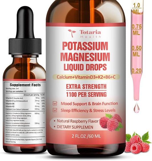 Potassium Magnesium Supplement Liquid Drops - Vitamin K 2 Potassium Supplement Complex Magnesium Glycinate Liquid Citrate Oil High Absorption Potasio Support Bone, Muscle, Leg Cramps, Immune Support