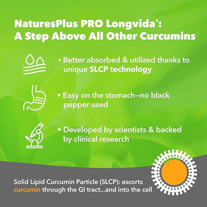 Natures Plus PRO Longvida Curcumin 500 mg - 60 Capsules - Promotes Healthy Free Radical Protection - Non-GMO, Vegan & Gluten Free - 60 Servings