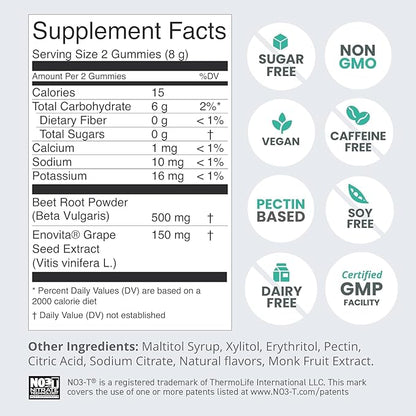 HumanN SuperBeets Heart Gummies - Beet Gummy with Energy Support, Grape Seed Extract & Beetroot Powder, Sugar Free - Pomegranate Berry Flavor, 60 Count