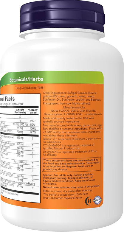 NOW Supplements, Prostate Health, Clinical Strength Saw Palmetto, Beta-Sitosterol & Lycopene, 90 Softgels