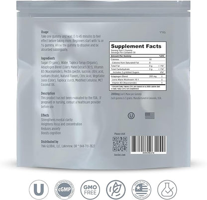 Lion’s Mane Mushroom Gummies 10:1 Extract, Cherry (30 Servings) - Nootropic Brain Support for Focus, Clarity, Memory & Mood - Certified Vegan, Kosher & GMO-Free