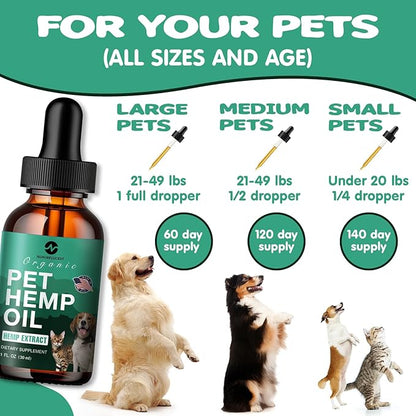 Hemp Oil Organic Extract for Dogs and Cats, Omega 3-6-9 Oil Supplement Hemp Oil for Pets-1012-D008