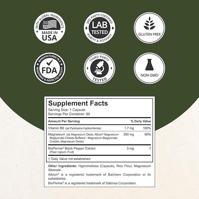 NuBest Magnesium Glycinate Chelate Complex with Albion Magnesium Bisglycinate Chelate, Magnesium Oxide, Vitamin B6 & BioPerine for Bone, Muscle, Natural Sleep, Nerve Function, Brain Booster (Pack 2)