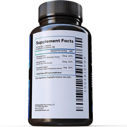Voltage Elements Zinc Orotate + Bisglycinate Chelate 245mg with Copper: Muscle & Bone Health - Elemental Zinc 50mg (100 Servings) Vegan