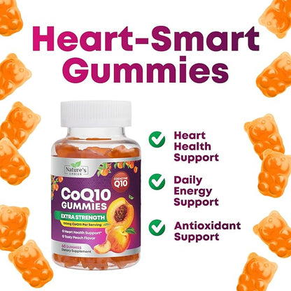 CoQ10 100mg Gummies - 3X Better Absorption, Antioxidant for Heart Health Support & Energy Production, Ultra Coenzyme Q10 Vitamins, Co q 10 Supplement, Dietary Supplement, Non-GMO - 60 CoQ10 Gummies