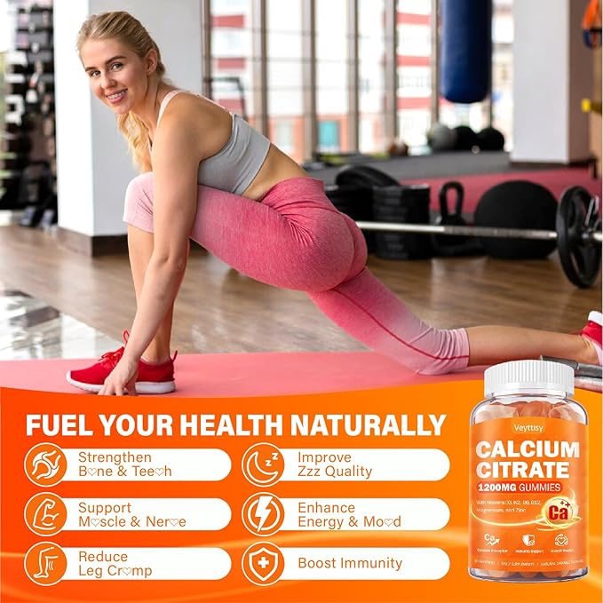 Calcium 1200 mg with Vitamin D3 Supplement for Adults - Calcium Gummies with 5000iu Vitamin D3, K2, B6, B12, Magnesium & Zinc - Calcium Supplement for Women Men - Easy to Digest, Vegan