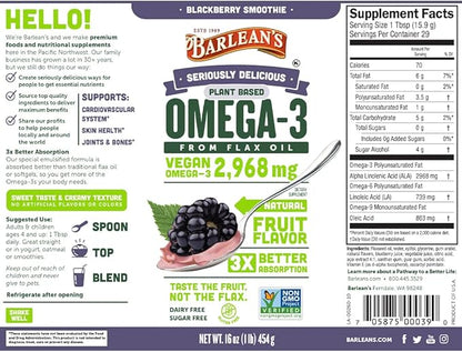 Barlean's Seriously Delicious BlackBerry Smoothie from Flax Oil and Piña Colada Seriously Delicious Omega-3 Fish Oil Smoothie