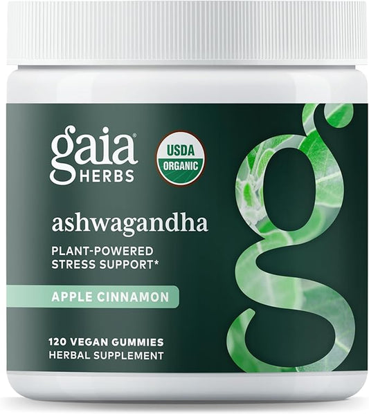 Gaia Herbs Organic Ashwagandha Gummies, Stress Support, Cinnamon, Ginger, Gluten Free, Vegan, 120 Count