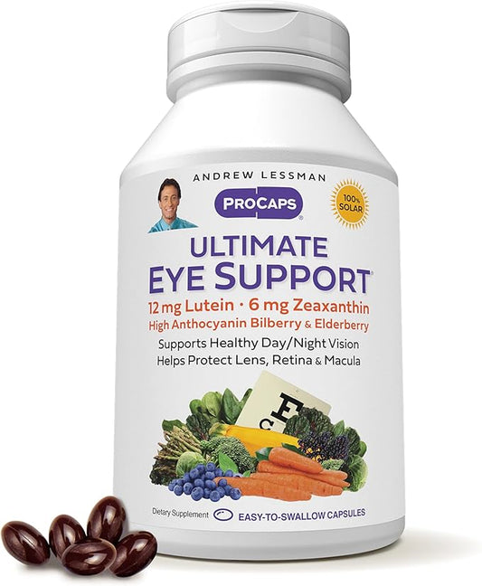 ANDREW LESSMAN Ultimate Eye Support 60 Softgels - 12mg Lutein, 6mg Zeaxanthin, Bilberry, Key Nutrients to Support Eye Health and Promote Healthy Vision. No Additives. Easy to Swallow Softgels