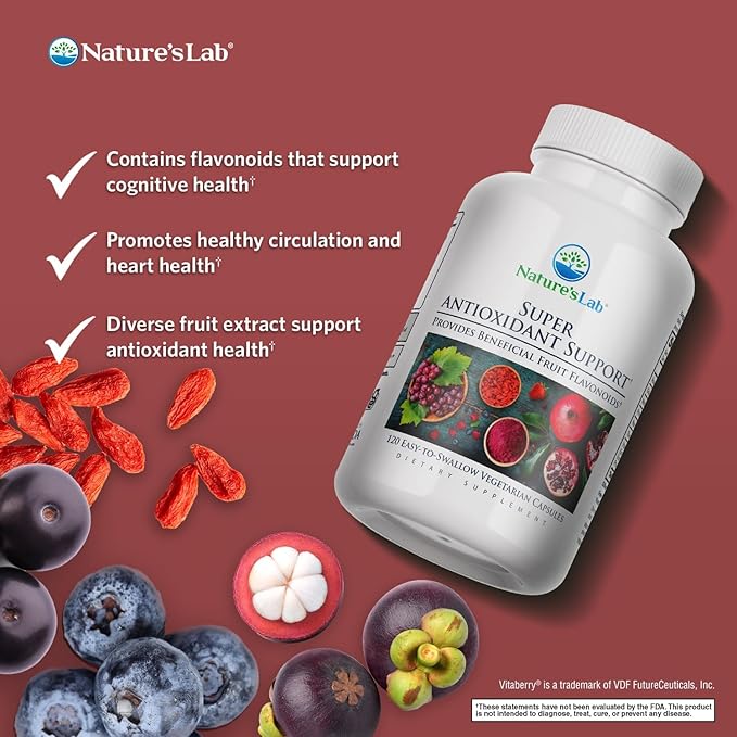 Nature's Lab Super Antioxidant Support - Resveratrol, Acai, Goji Berry, Noni Fruit, Pomegranate - 120 Capsules (60 Day Supply)