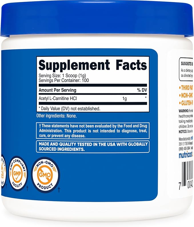 Nutricost Acetyl L-Carnitine (ALCAR) 100 GMS (3 Pack) - 100 Servings Each - 1000mg Per Serving - Pure Acetyl L-Carnitine Powder - Non-GMO, Gluten Free