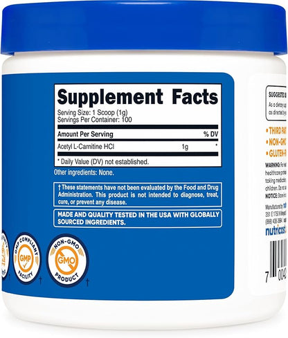 Nutricost Acetyl L-Carnitine (ALCAR) 100 GMS (3 Pack) - 100 Servings Each - 1000mg Per Serving - Pure Acetyl L-Carnitine Powder - Non-GMO, Gluten Free
