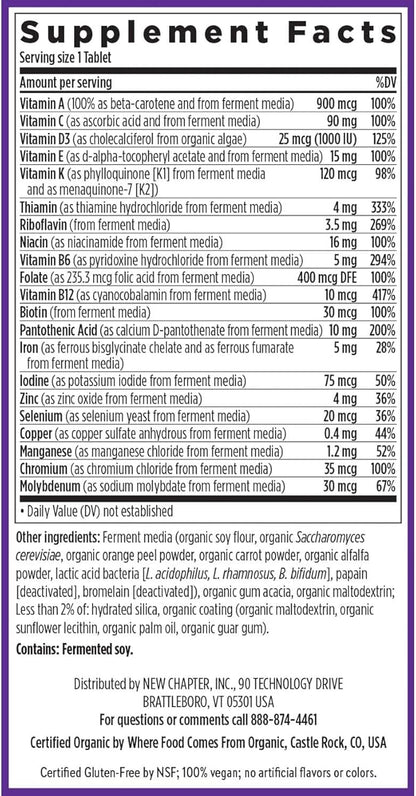 New Chapter One Daily Multivitamin for Immune, Energy & Stress Support, 20+ Nutrients Fermented with Probiotics & Whole Foods, Made with Organic Vegetables - 72 ct