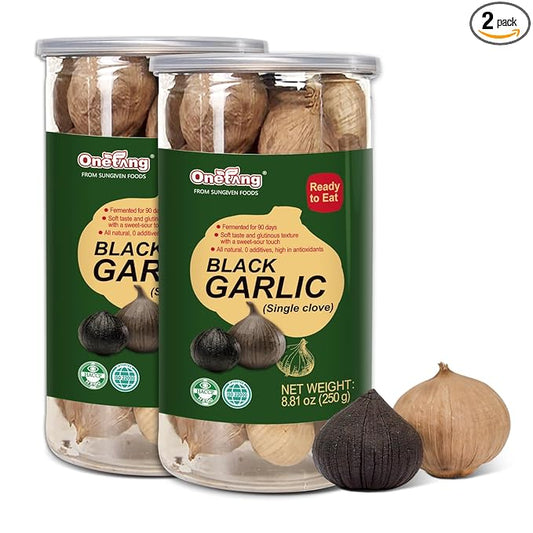 ONETANG Black Garlic 250g, Whole Black Garlic Fermented for 90 days, 0 additives, high in antioxidants 8.81 oz（pack of 2）