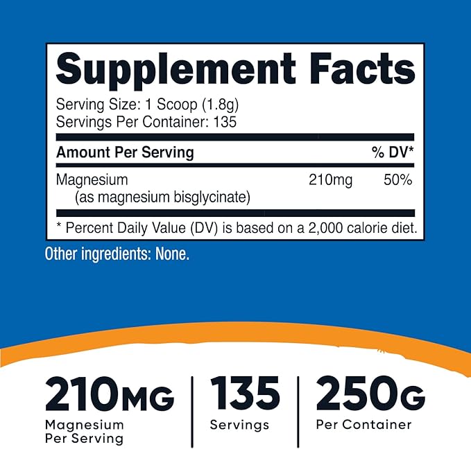 Nutricost Magnesium Bisglycinate Powder (Unflavored, 250 Grams) - Non-GMO, Vegan Supplement