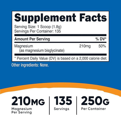 Nutricost Magnesium Bisglycinate Powder (Unflavored, 250 Grams) - Non-GMO, Vegan Supplement