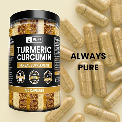 Pure Original Ingredients Turmeric Curcumin 730 Capsules No Magnesium Or Rice Fillers, Always Pure, Lab Verified