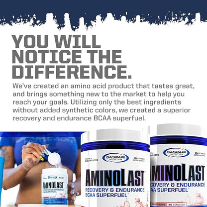 Gaspari Nutrition: AminoLast, Muscle Recovery and Endurance BCAA Fuel, Enhances Recovery & Replenishes Electrolytes, 30 Servings (Peach Raspberry)