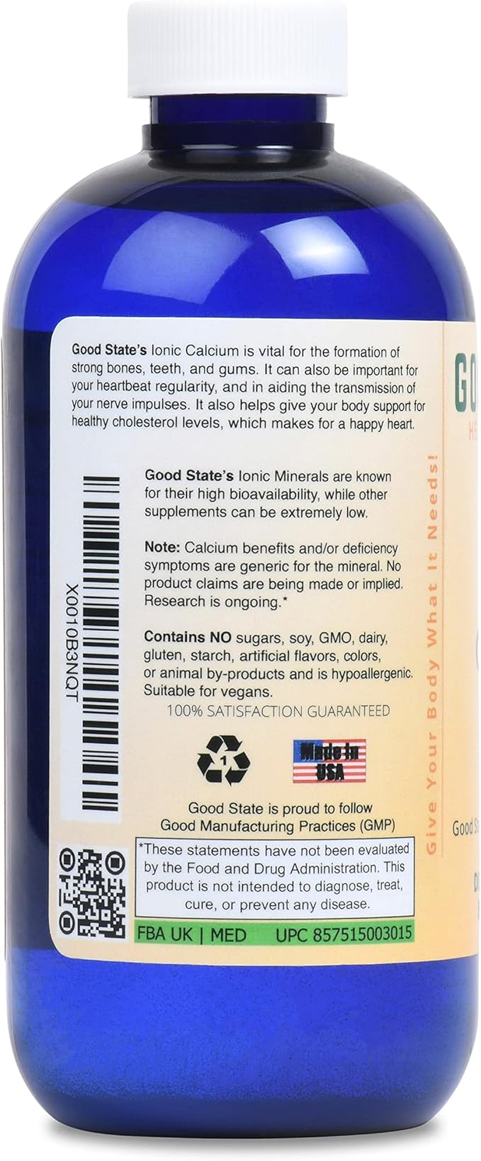 Good State Liquid Ionic Calcium (96 servings at 144 mg elemental, plus 2 mg fulvic acid - 8 fl oz)