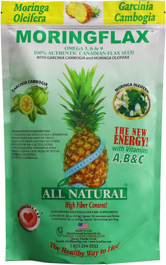 MORINGFLAX Bag Formula 100 Natural Canadian Flax Seed with Garcinia Cambogia and Moringa Oleifera Bag, Tan, 16 Ounce