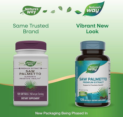 Nature's Way Saw Palmetto Premium Extract, Prostate Health Support for Men*, 160 mg per Serving, 120 Softgels (Packaging May Vary)