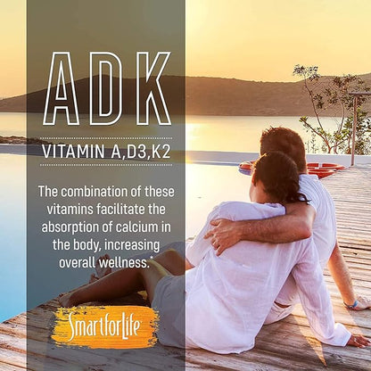 Smart for Life ADK Vitamins Supplement - High Potency Vitamin ADK - Vitamin D3, Vitamin K2 & Vitamin A - Supports Bone and Heart Health - 5,000 IU Vitamin A - 5,000 IU Vitamin D3-500mcg Vitamin K2