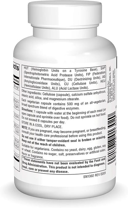 Source Naturals Essential Enzymes 500mg Bio-Aligned Multiple Enzyme Supplement Herbal Defense for Digestion, Gas, Constipation & Bloating Relief - Supports Immune System* - 120 Vegetarian Capsules