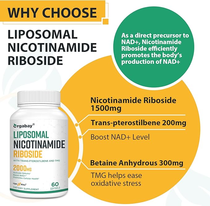 Liposomal Nicotinamide Riboside 2000 MG with TMG and Pterostilbene, Boosting NAD+, Support Healthy Aging, 120 Count