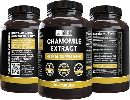 PURE ORIGINAL INGREDIENTS Chamomile Extract (365 Capsules) No Magnesium Or Rice Fillers, Always Pure, Lab Verified