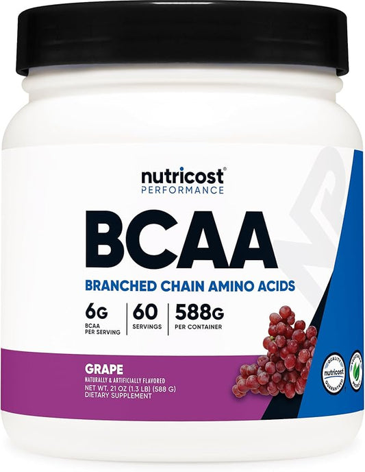 Nutricost BCAA Powder (Grape, 60 Servings) - Optimal 2:1:1 Ratio, Vegetarian Friendly, Non-GMO, Gluten Free