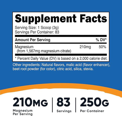 Nutricost Magnesium Citrate Powder (Fruit Punch, 250 Gram)