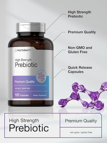 Horbäach Prebiotic for Men and Women | 120 Powder Pills | High Strength & Premium Quality Supplement | Non-GMO & Gluten Free Quick Release Capsules